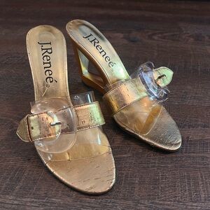 NEW J. Renee Clear Gold Cut Out Vintage Wedge Heels 6 Belisa